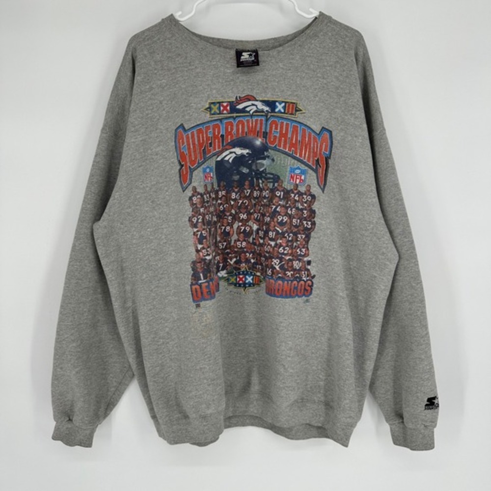 Vintage 90s Starter Denver Broncos‎ Super Bowl Champions Sweatshirt Gray XL USA